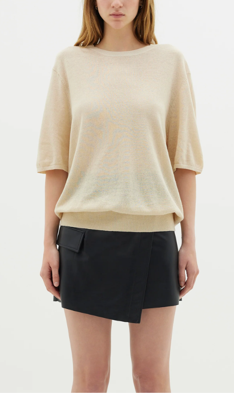 Bassike | Cotton Linen Fine Knit T.Shirt - Hazelnut