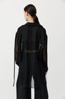 St Agni | Pinstripe Silk Shirt - Black