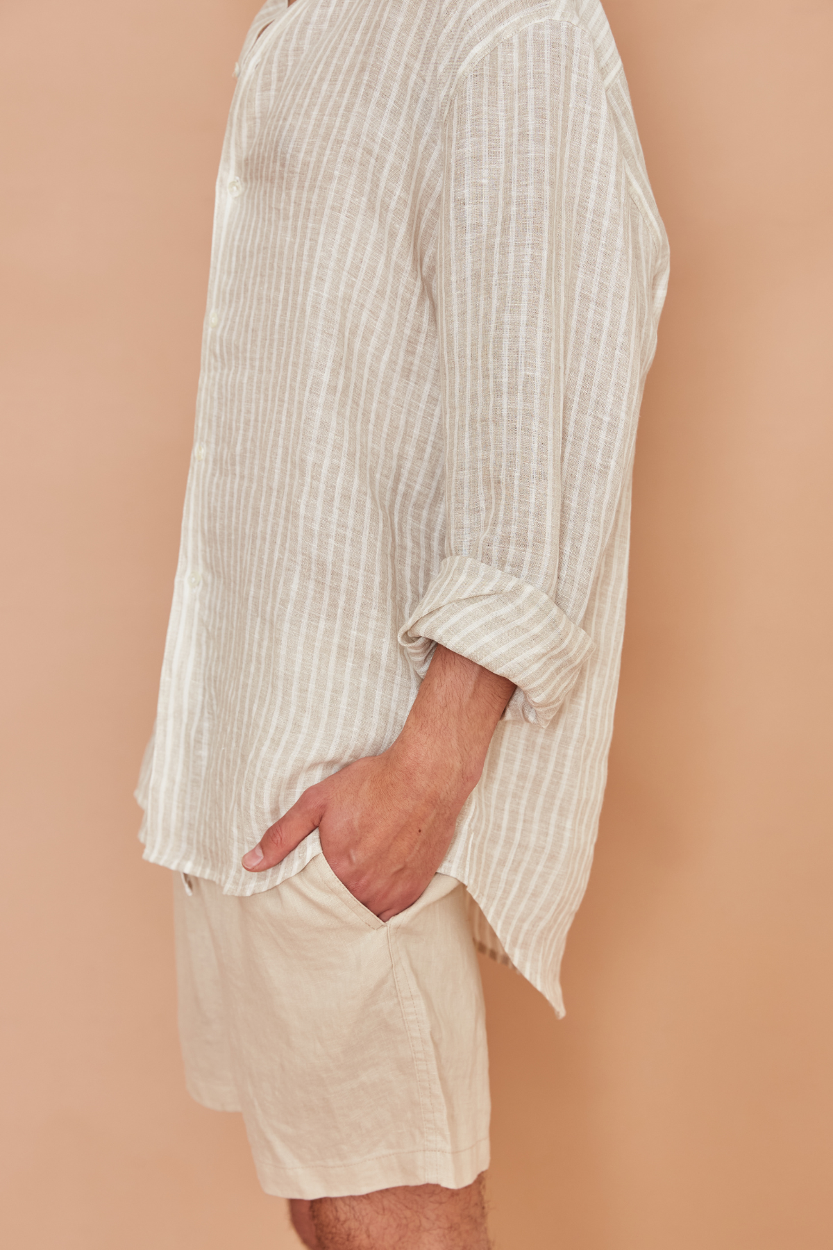 Kore Studios | Amalfi Linen Shirt - Beige Stripe