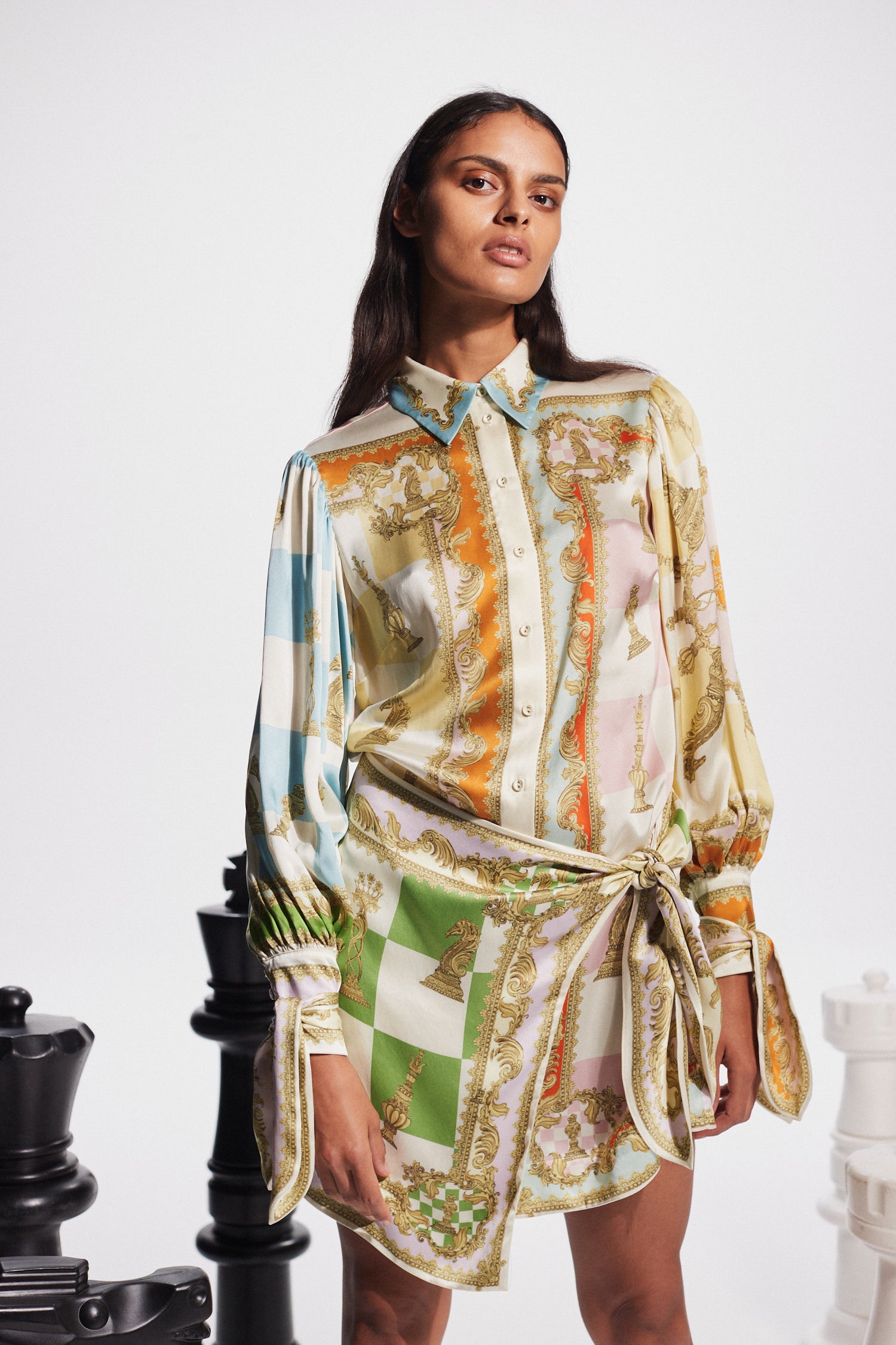 ALEMAIS | Checkmate Silk Mini Dress - Print