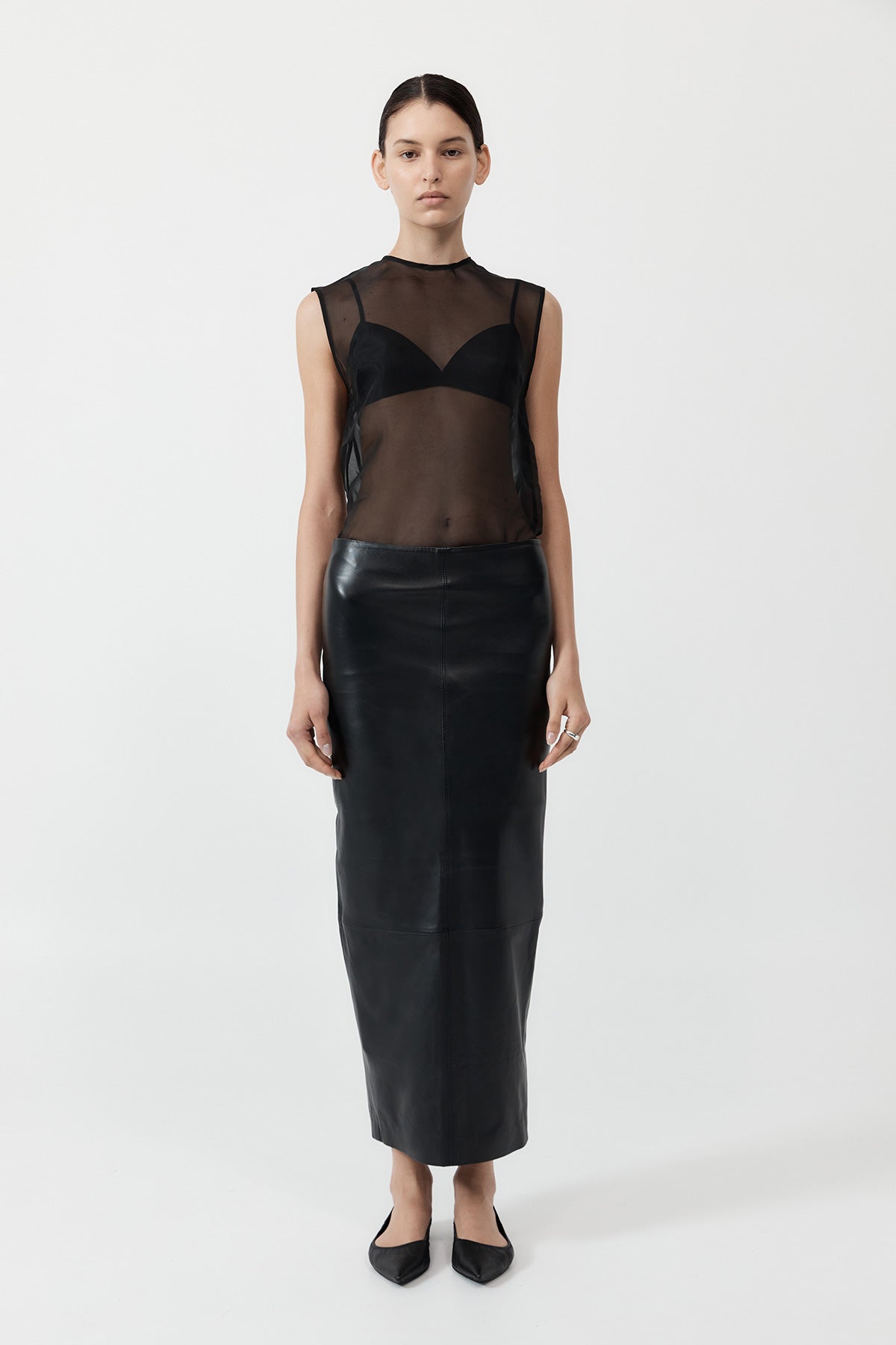 St. Agni | Leather Column Skirt - Black