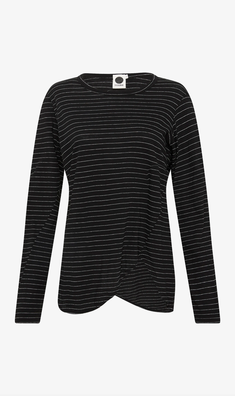 Bassike | Stripe Scoop Hem L/s T.Shirt - Black/White