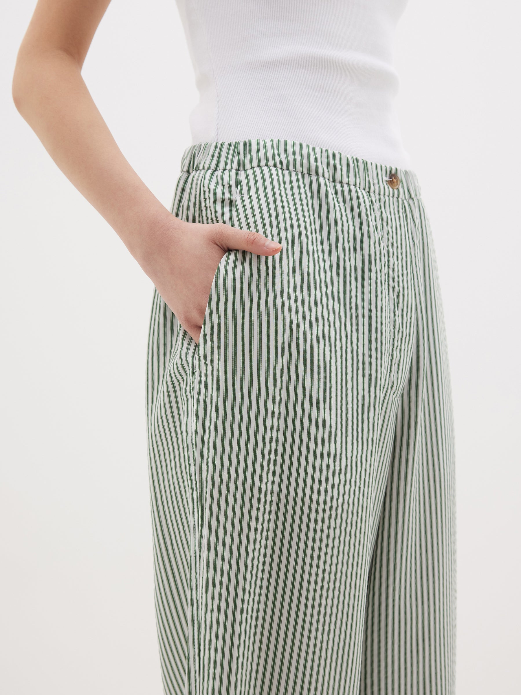 Bassike | Stripe Summer Pant - Green/White
