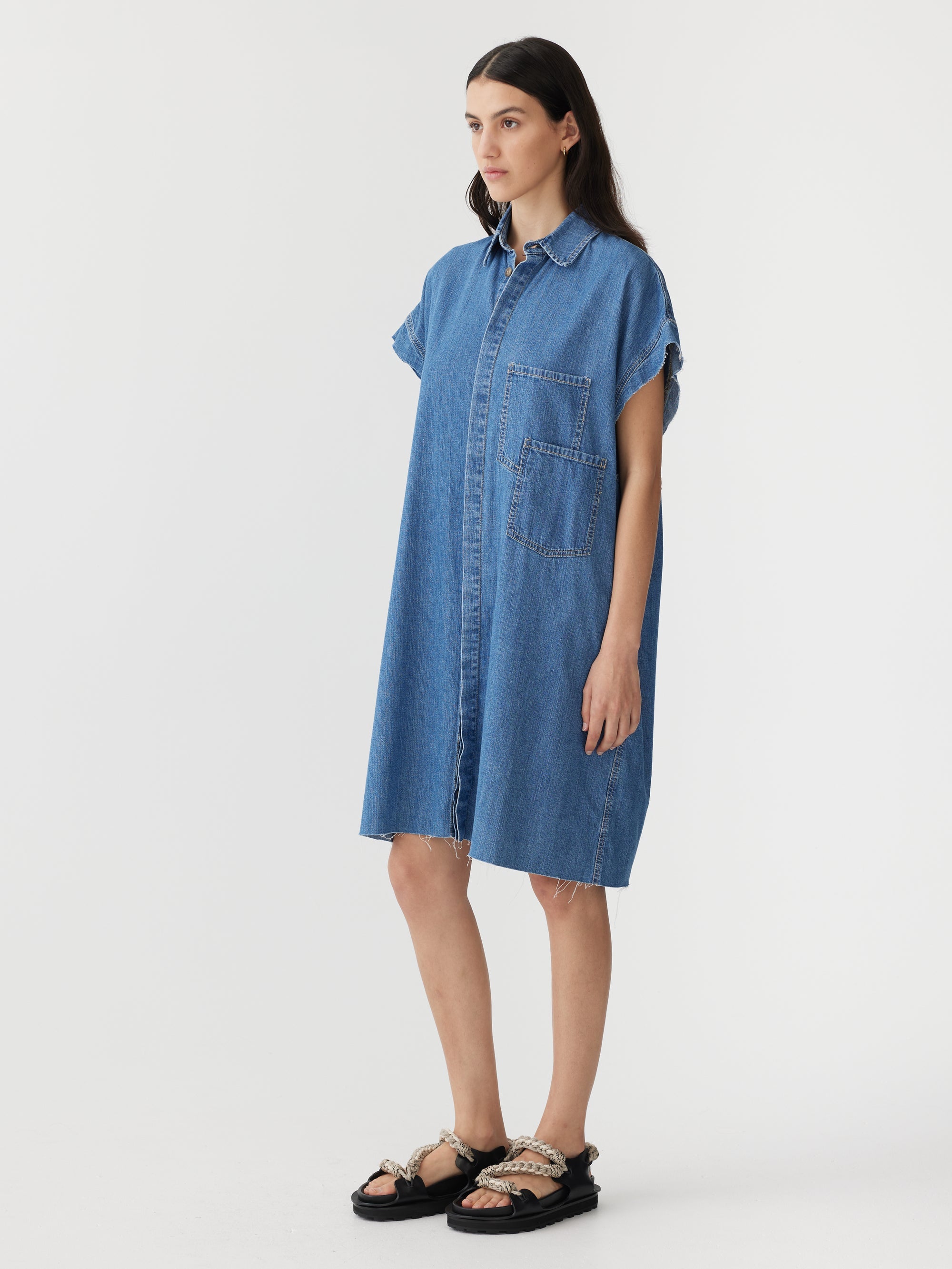 Bassike | Denim Sleeveless Shirt Dress - Authentic Blue
