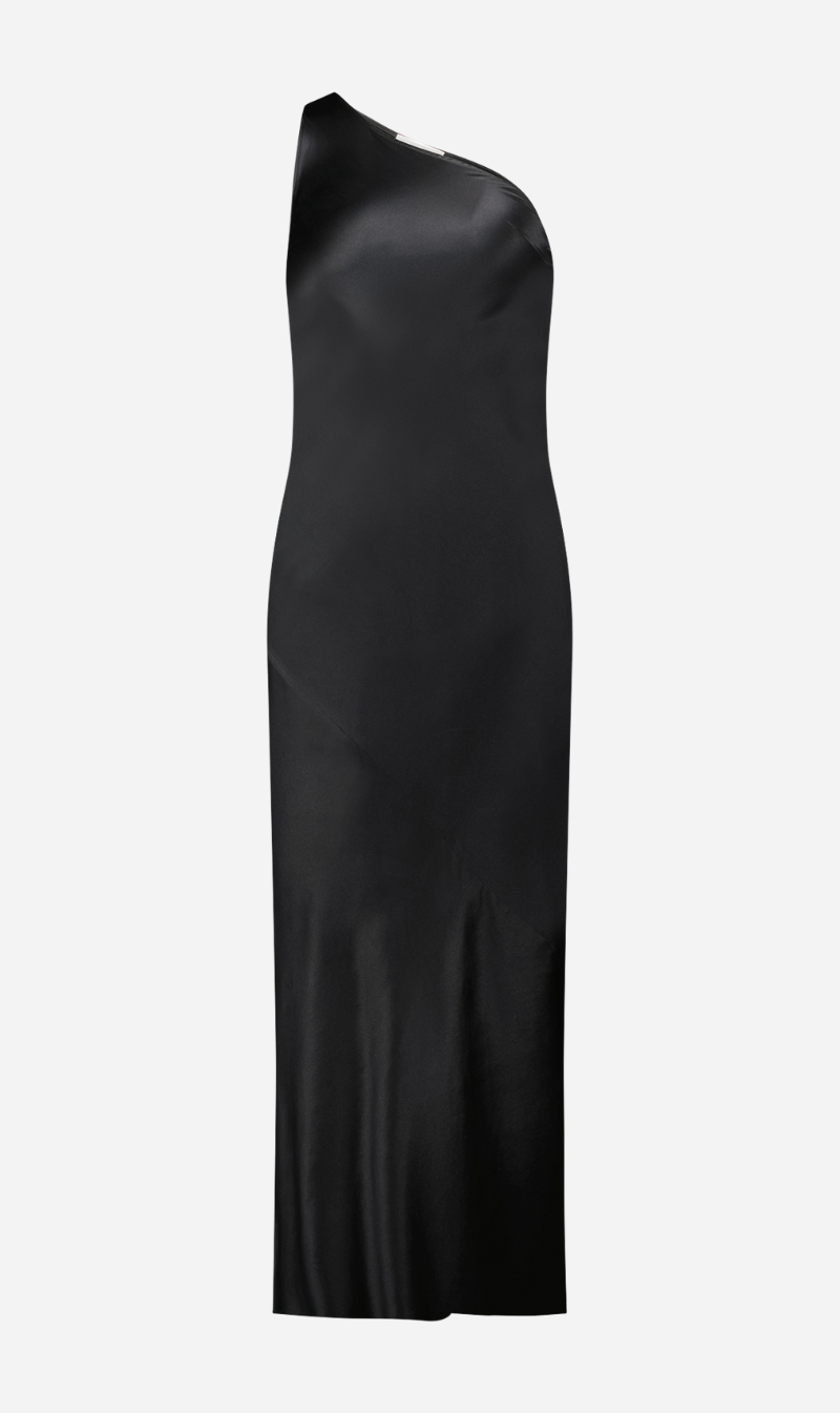 Caitlin Crisp | One Shoulder Wilmer Dress - Black Silk