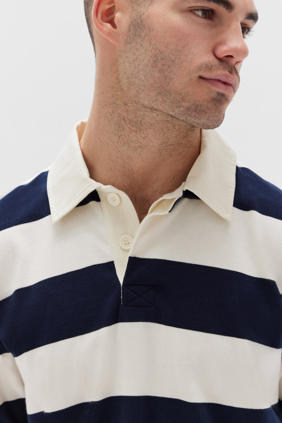 Assembly Label | Wade Striped Long Sleeve Polo - True Navy/White