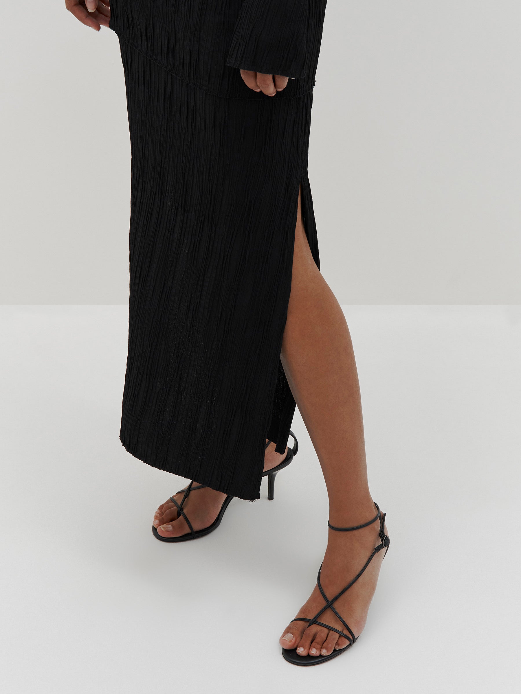 Bassike | Textured Side Split Skirt - Black