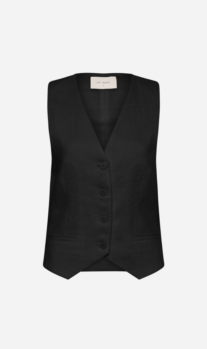 St. Agni | Tailored Linen Vest - Black