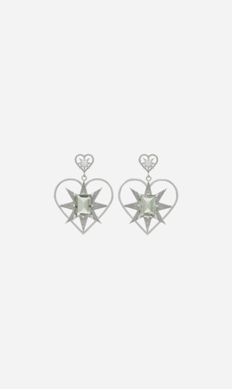 Zoe & Morgan | Shining Heart Earrings - Silver/White Zircon & Green Amethyst