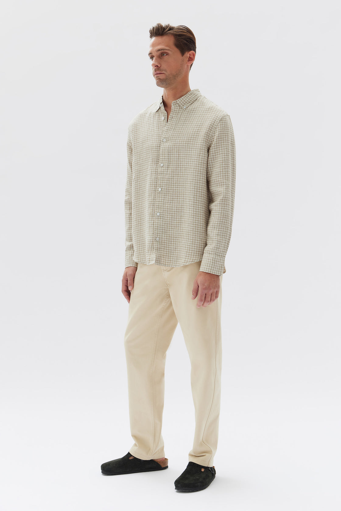 Assembly Label | Micro Check Long Sleeve Shirt - Moss Check