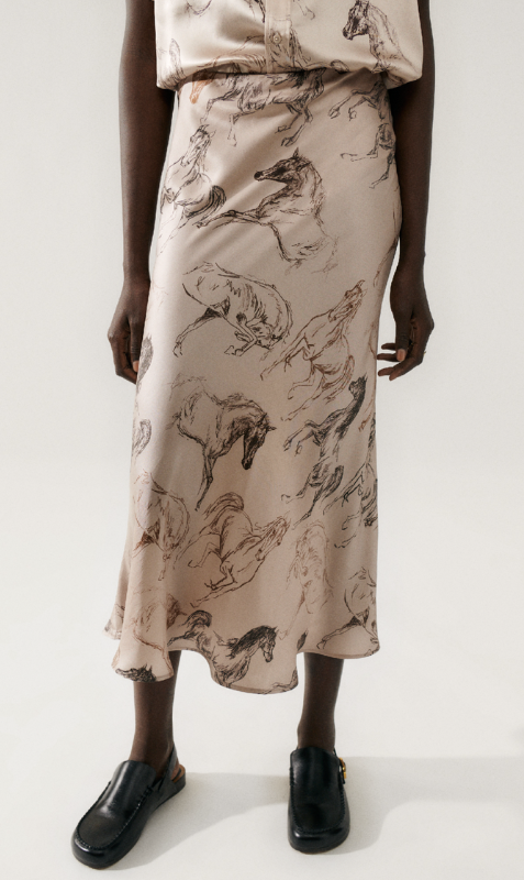 Silk Laundry | Long Bias Cut Skirt - Wild Horses