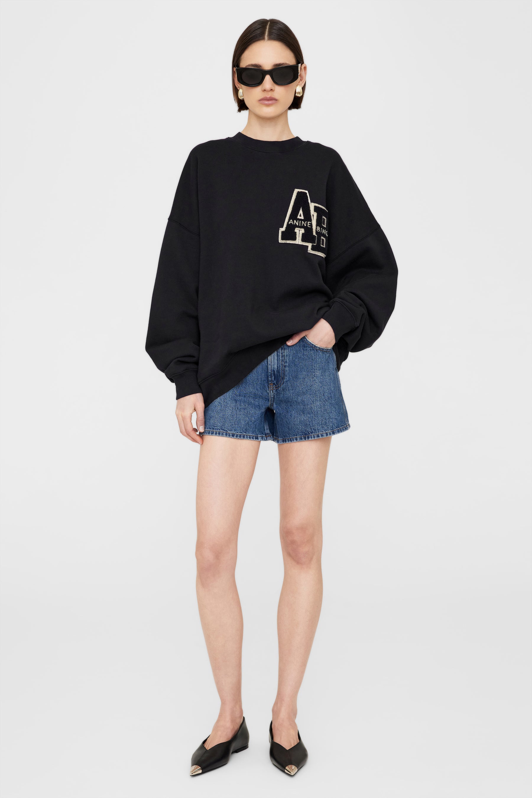Anine Bing | Miles Oversized Sweatshirt Letterman - Black