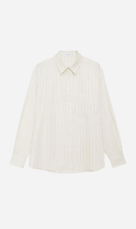 Anine Bing | Braxton Shirt - Ivory And Blue Monogram Stripe