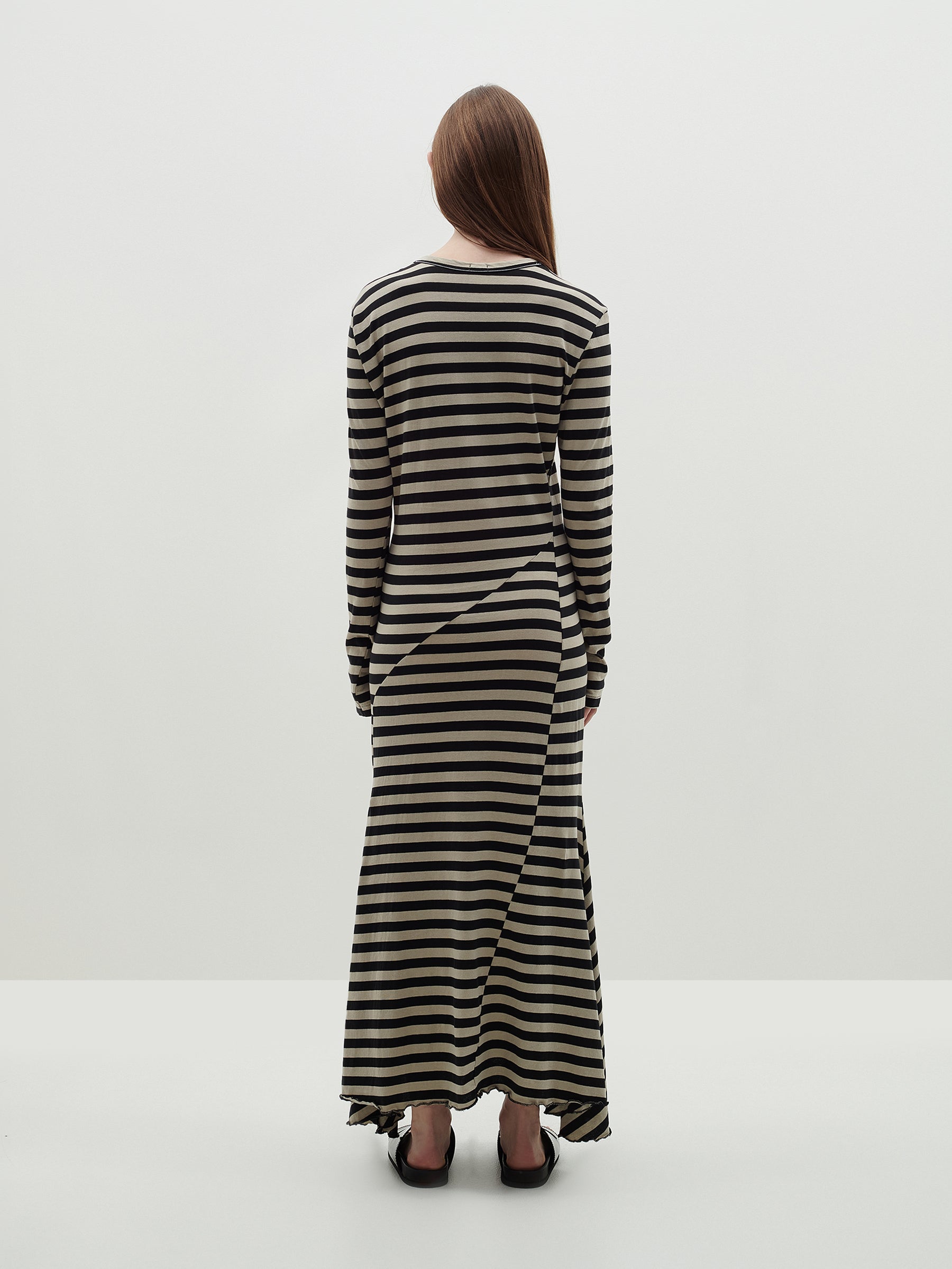 Bassike | Stripe Heritage Paneled L/s Dress - Black/Oat