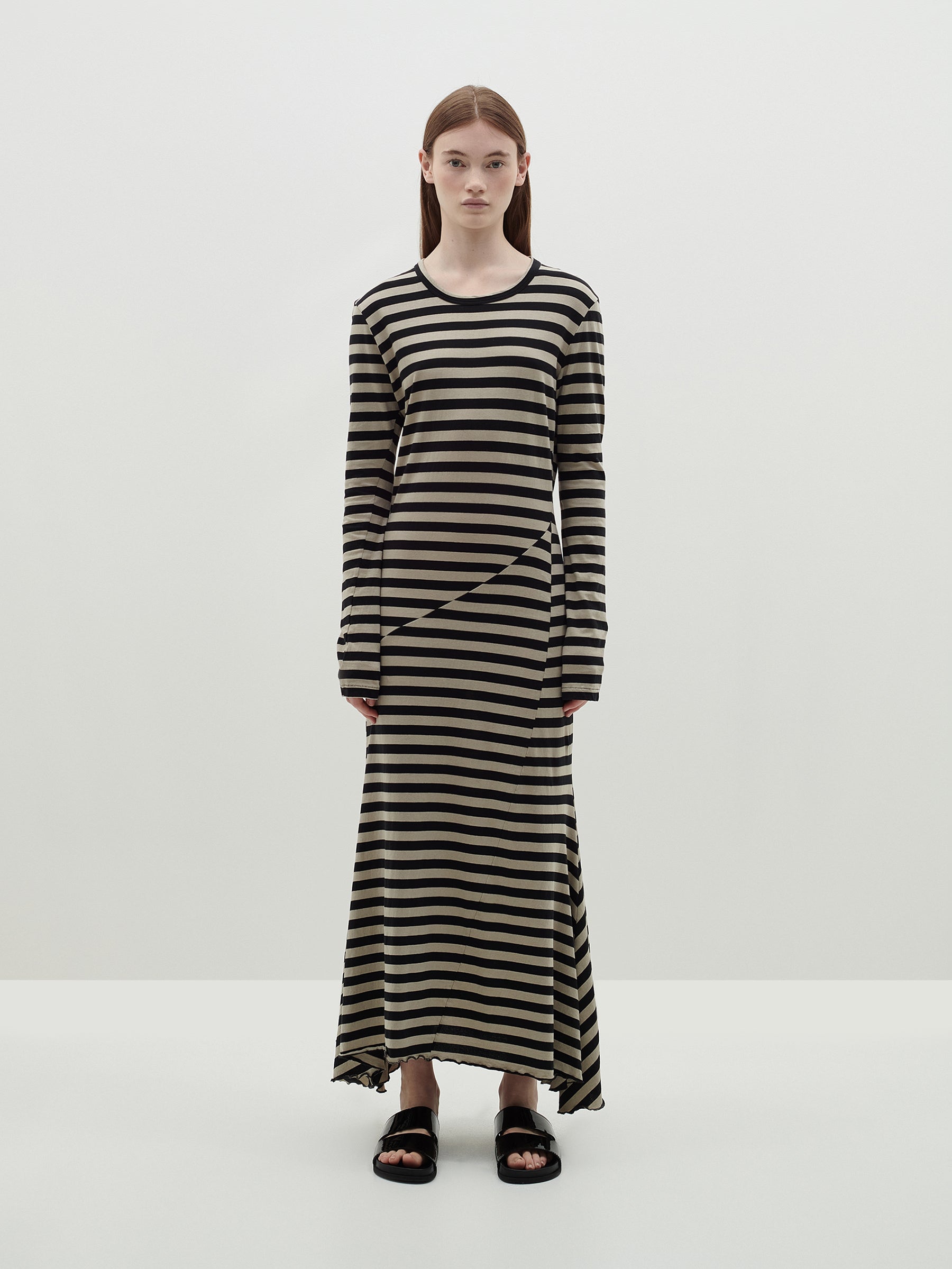 Bassike | Stripe Heritage Paneled L/s Dress - Black/Oat