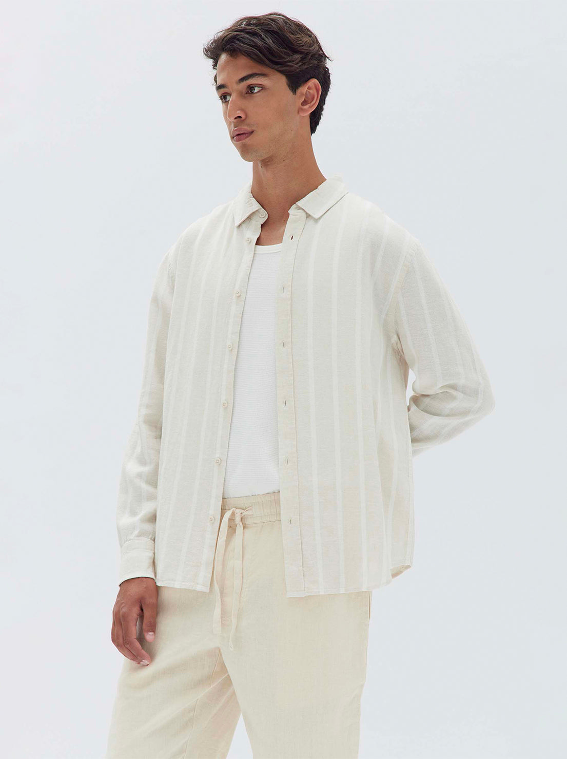 Assembly Label | Theo Long Sleeve Shirt - Sand Stripe