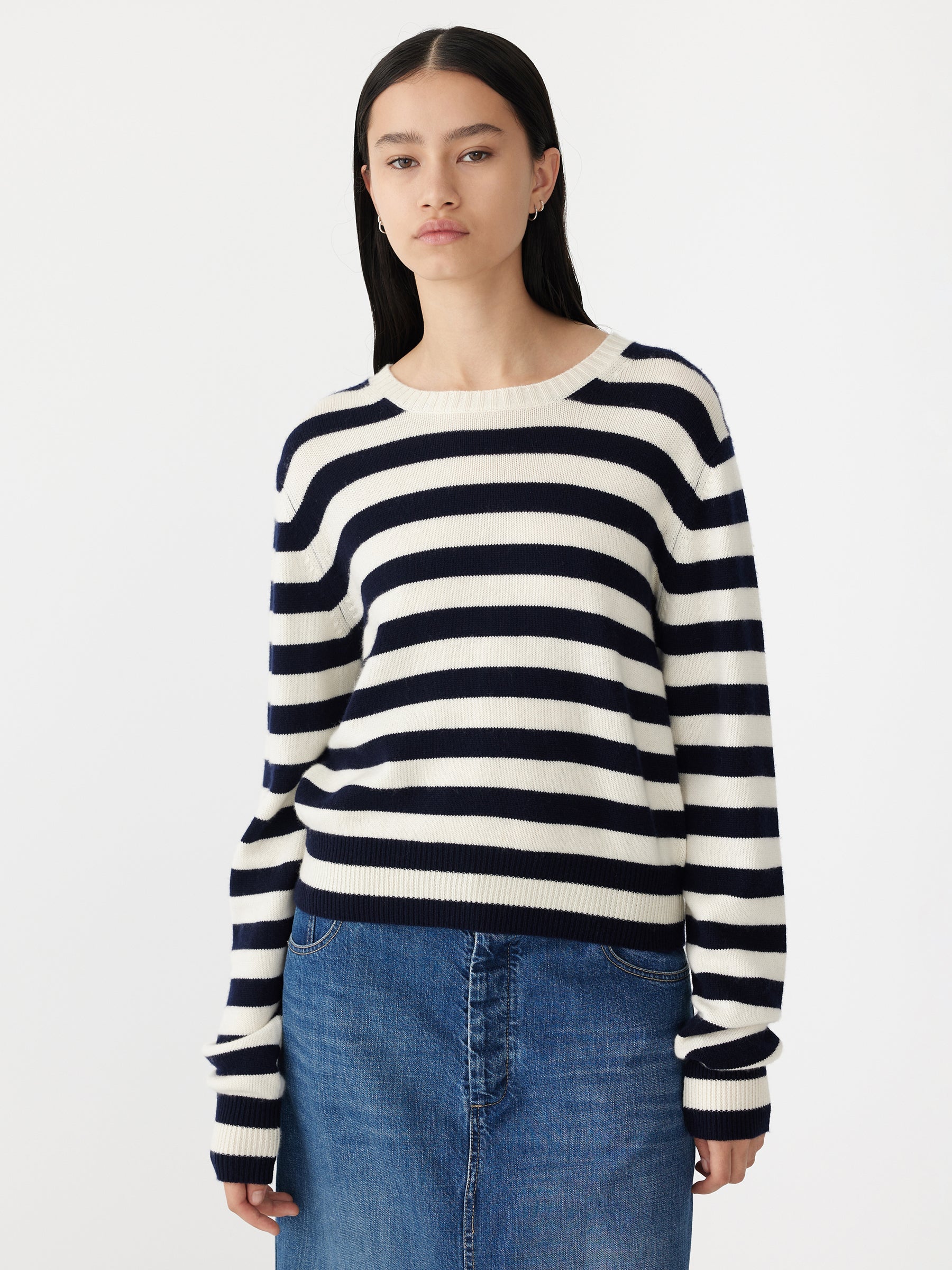 Bassike | Wool Cashmere Classic Knit - Navy/White