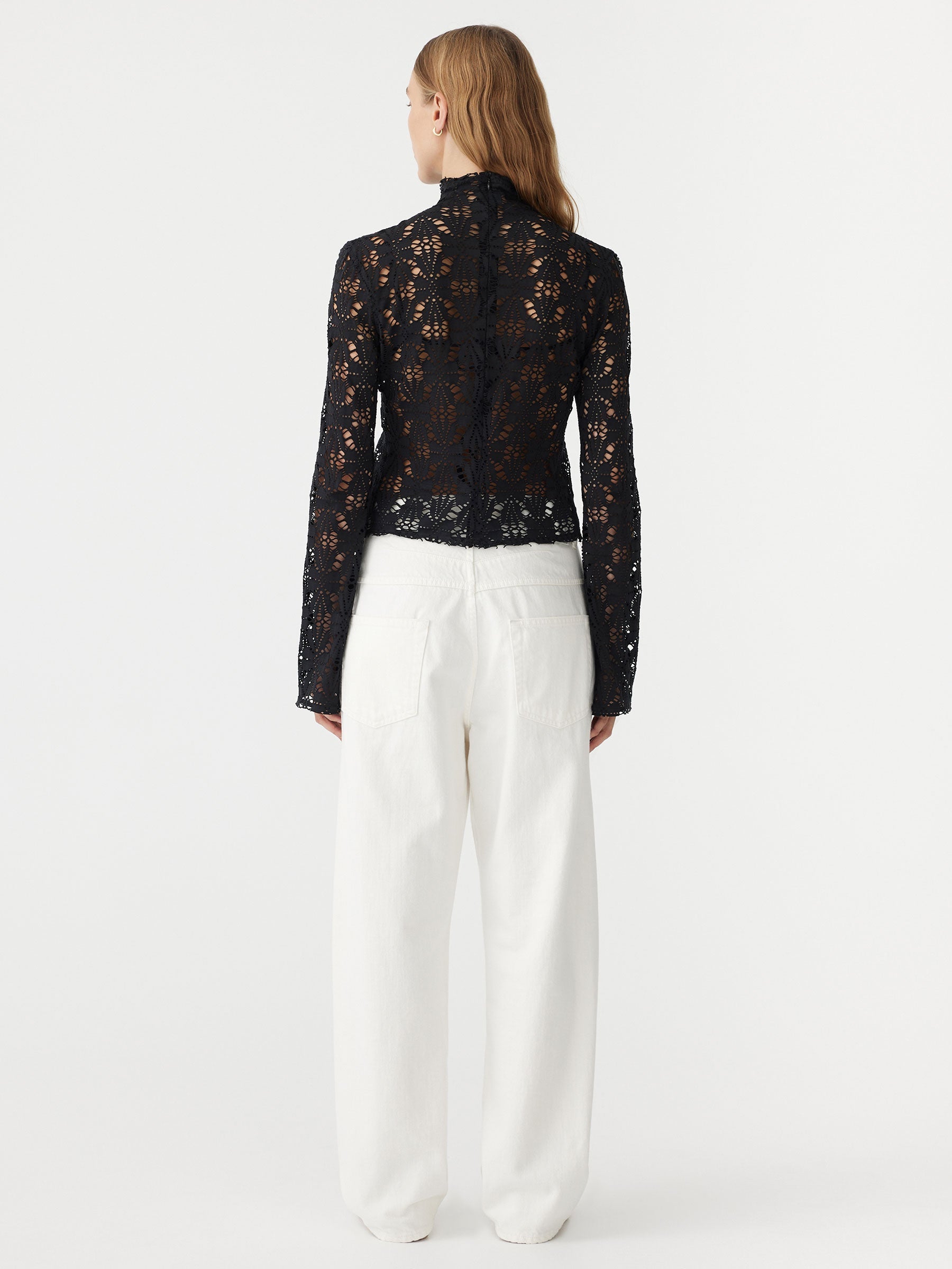 Bassike | Long Sleeve Lace Top - Black