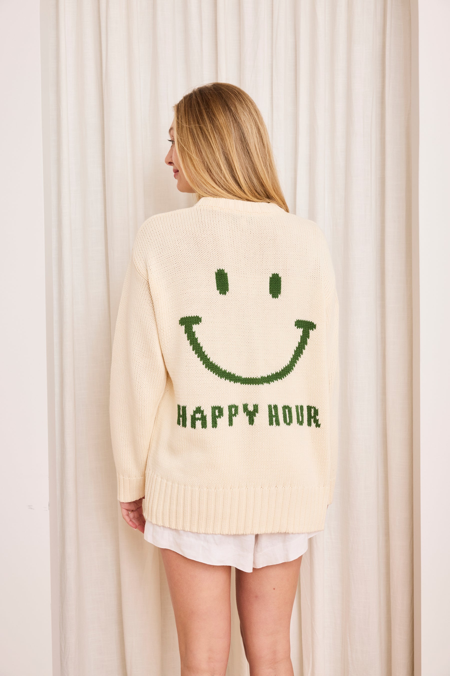 Caitlin Crisp | Happy Hour Crew - Cream/Forest Green