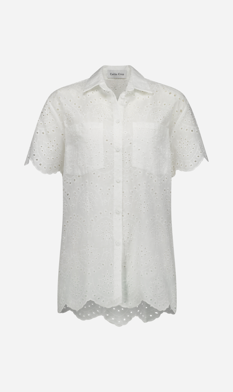 Caitlin Crisp | Short Sleeve Crisp Shirt - White Broderie