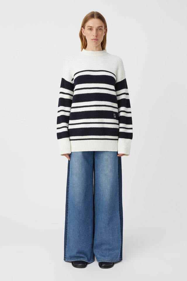 Camilla and Marc | Atticus Sweater - White & Navy Stripe