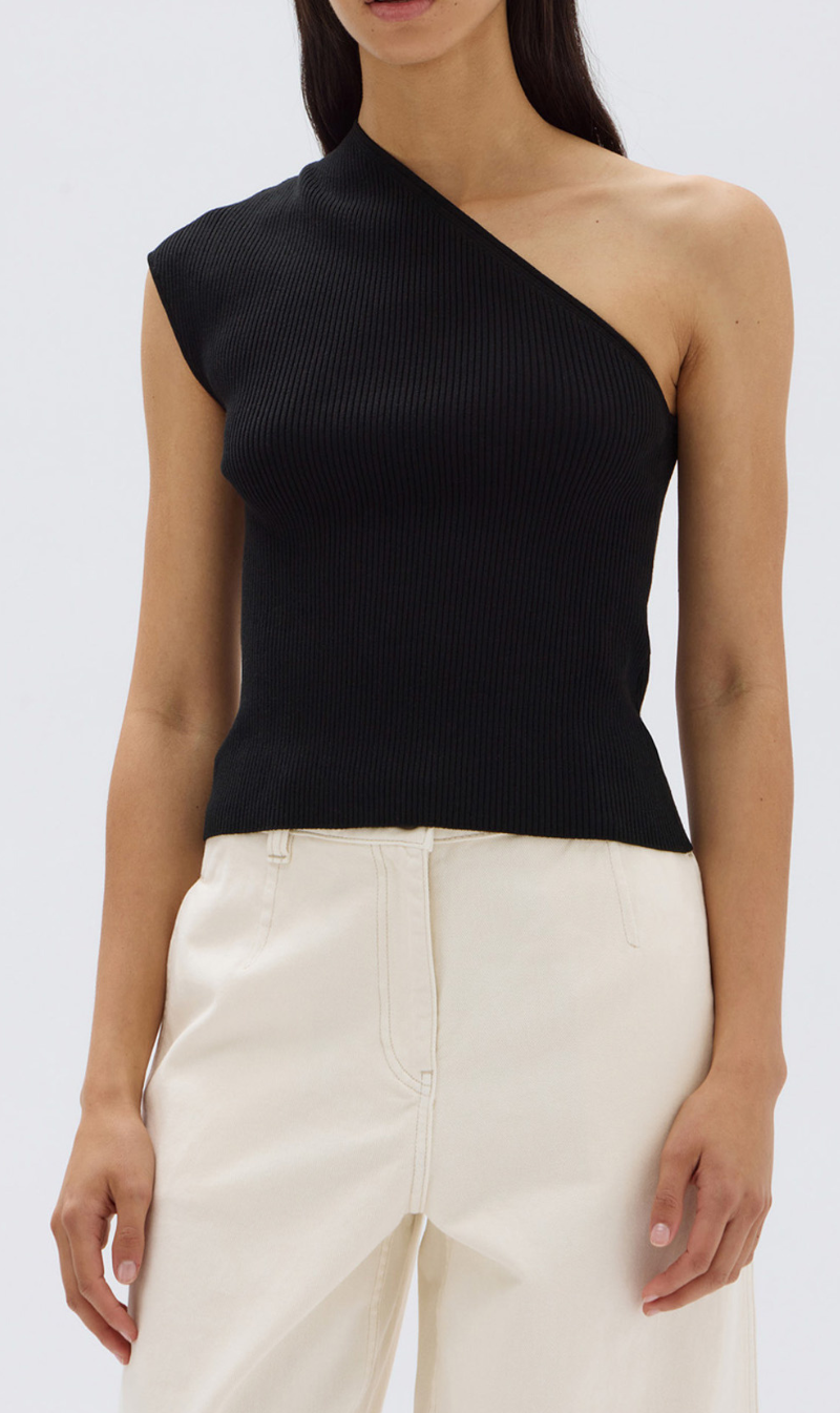 Assembly Label | Elodie One Shoulder Knit Tank - Black