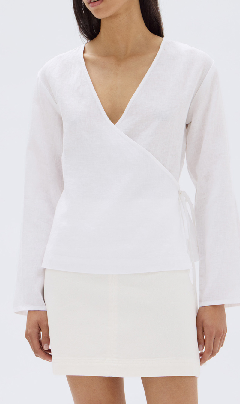 Assembly Label | Renee Linen Wrap Long Sleeve Top - White