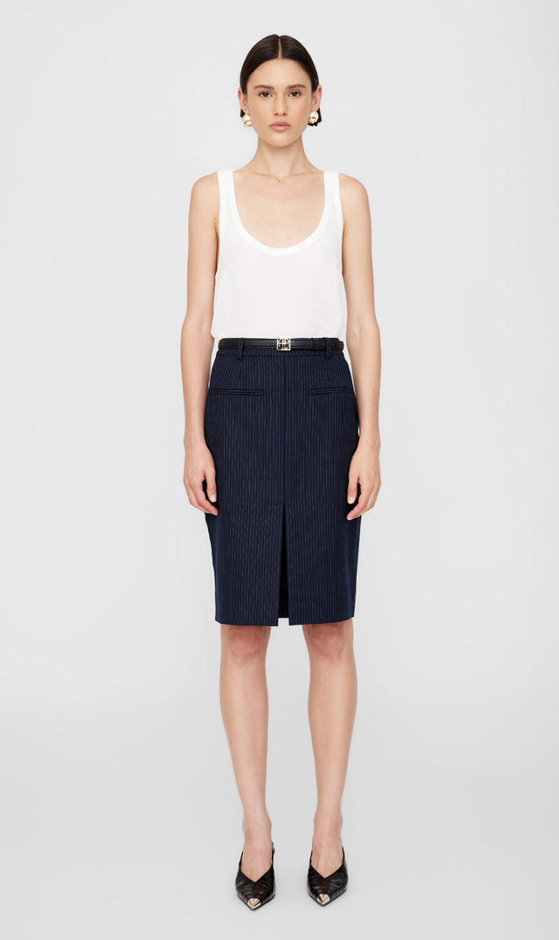 Anine Bing | Kora Skirt - Navy Pinstripe