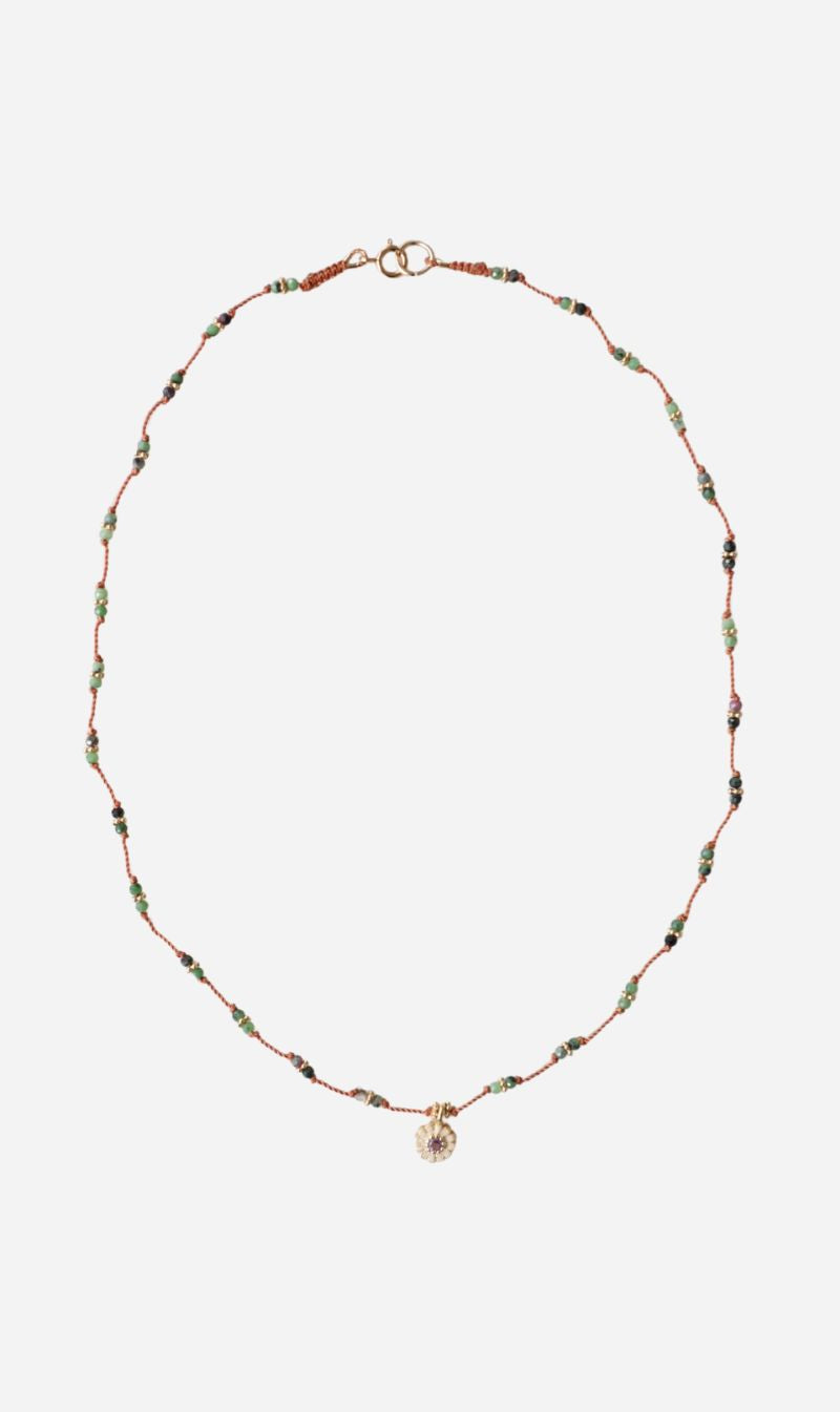 Tityaravy | Mala Sai Necklace - Orange / Zoisites / White Enamel / Amethyst