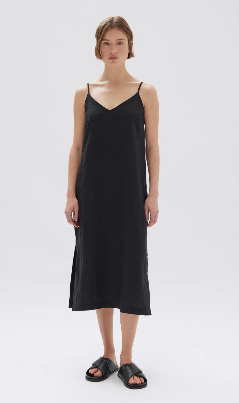 Assembly Label | Vallory Linen Slip Dress - Black