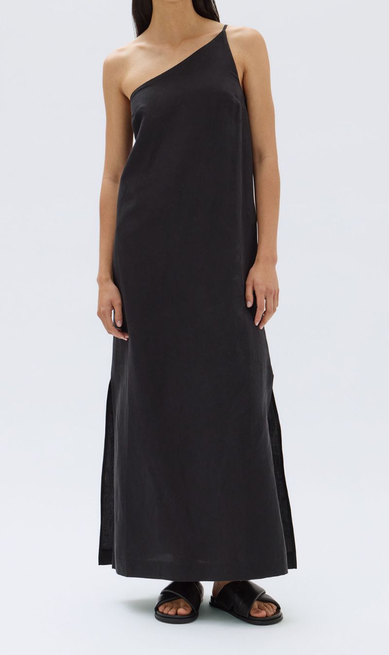 Assembly Label | Farriday Linen Silk Asymmetric Midi Dress - Black