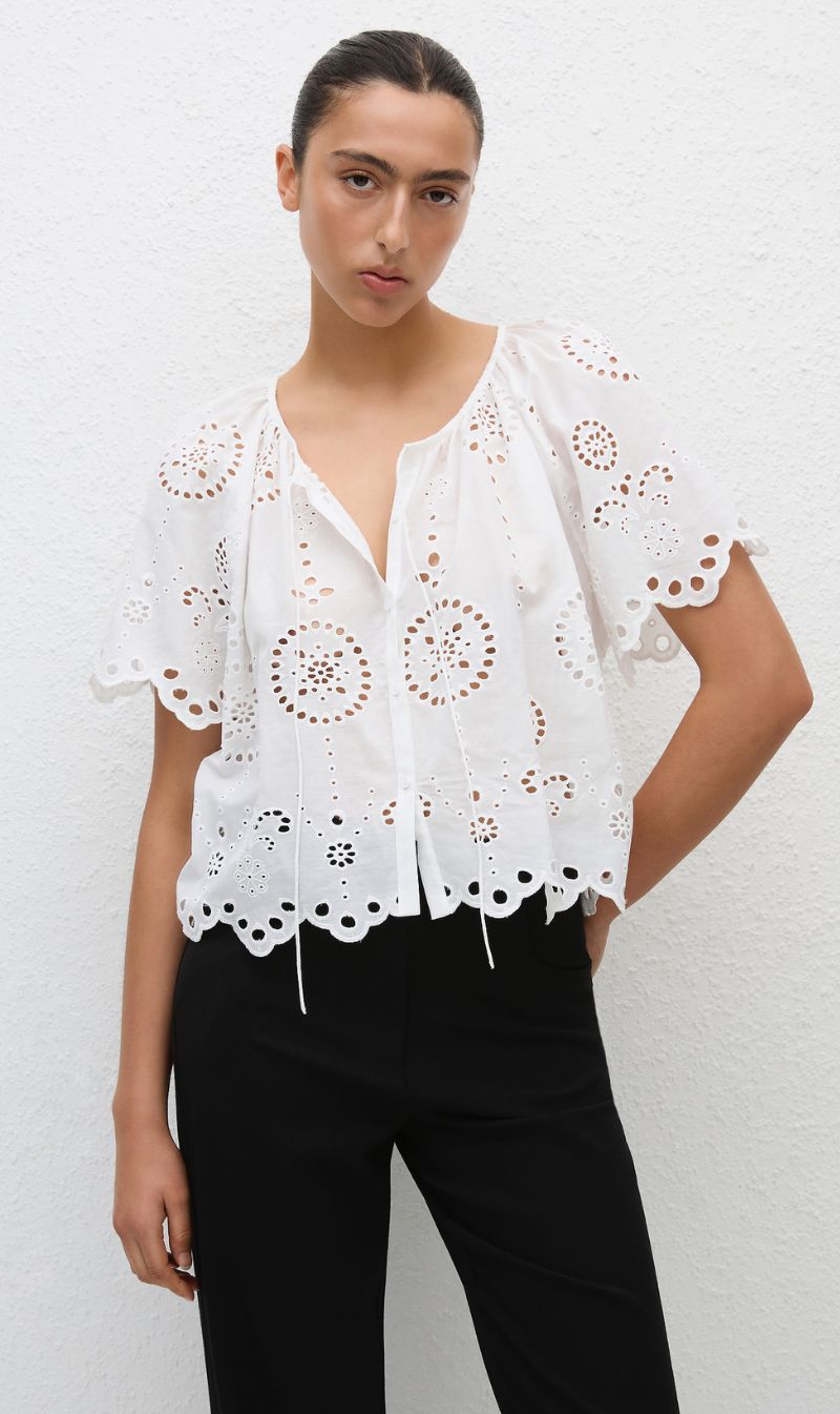 Matteau | Broderie Blouse - White