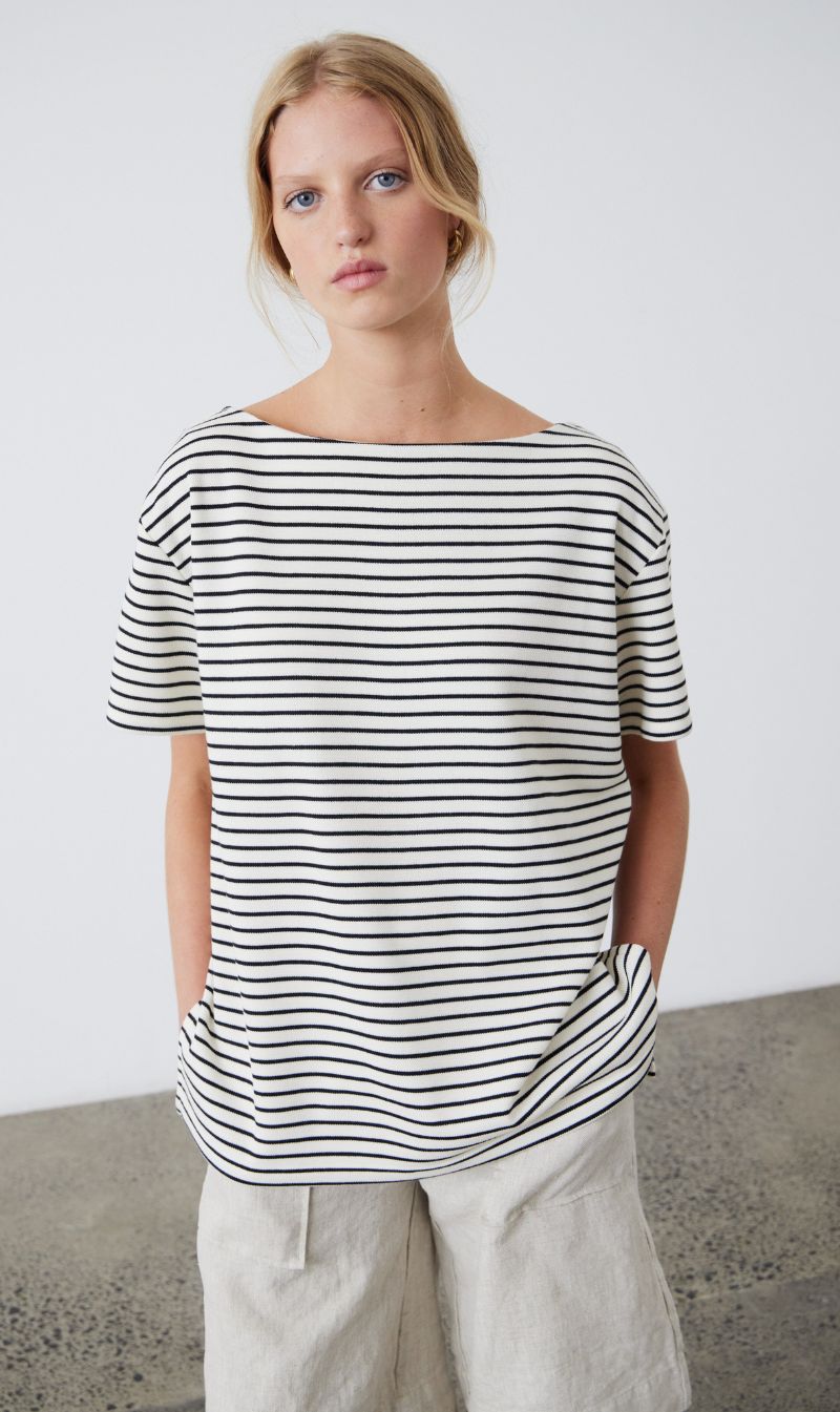 Laing | Pablo T.Shirt - Black/Ecru Stripe