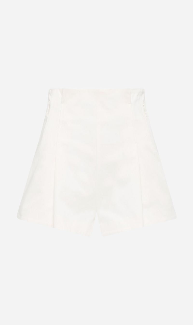 St Agni | Cotton Paperbag Waist Shorts - Off White