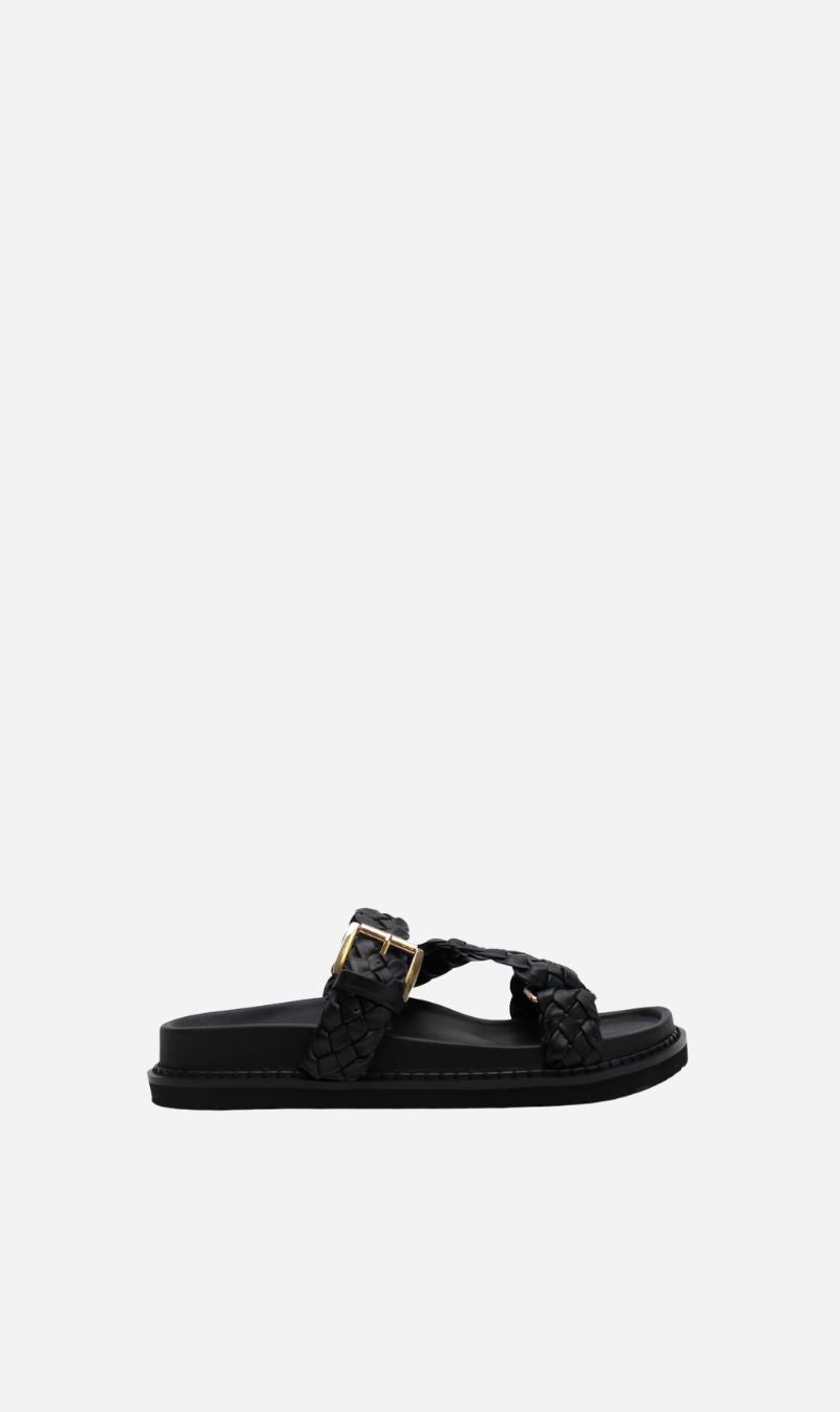 La Tribe | Aki Braided Slide - Black/Gold