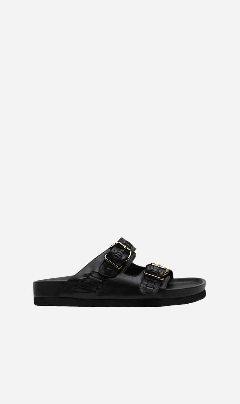 La Tribe | Buckle Sandal Woven - Black/Gold