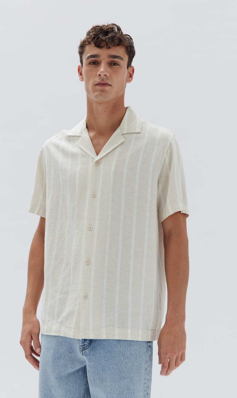 Assembly Label | Theo Short Sleeve Shirt - Sand Stripe