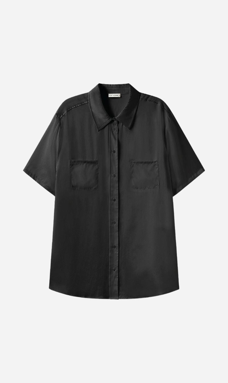 Silk Laundry | Short Sleeve Boyfriend Shirt - Black