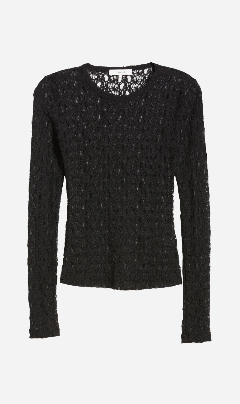 Frame | Mesh Lace Crew Neck - Black