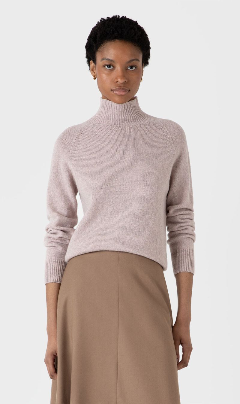 Sunspel | Funnel Neck Jumper - Pale Pink Twist