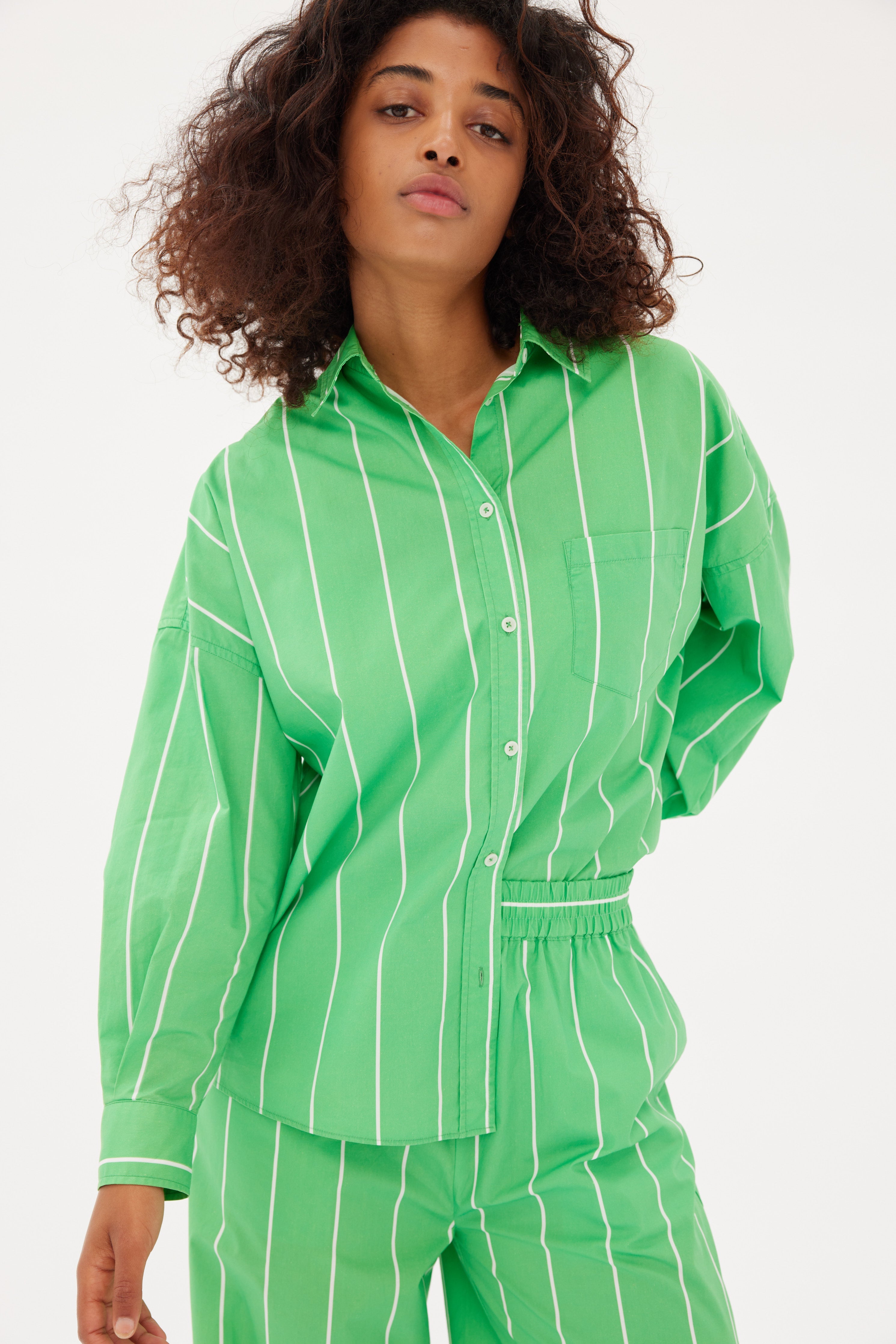 LMND | Chiara Shirt Wide Stripe - White/Verde