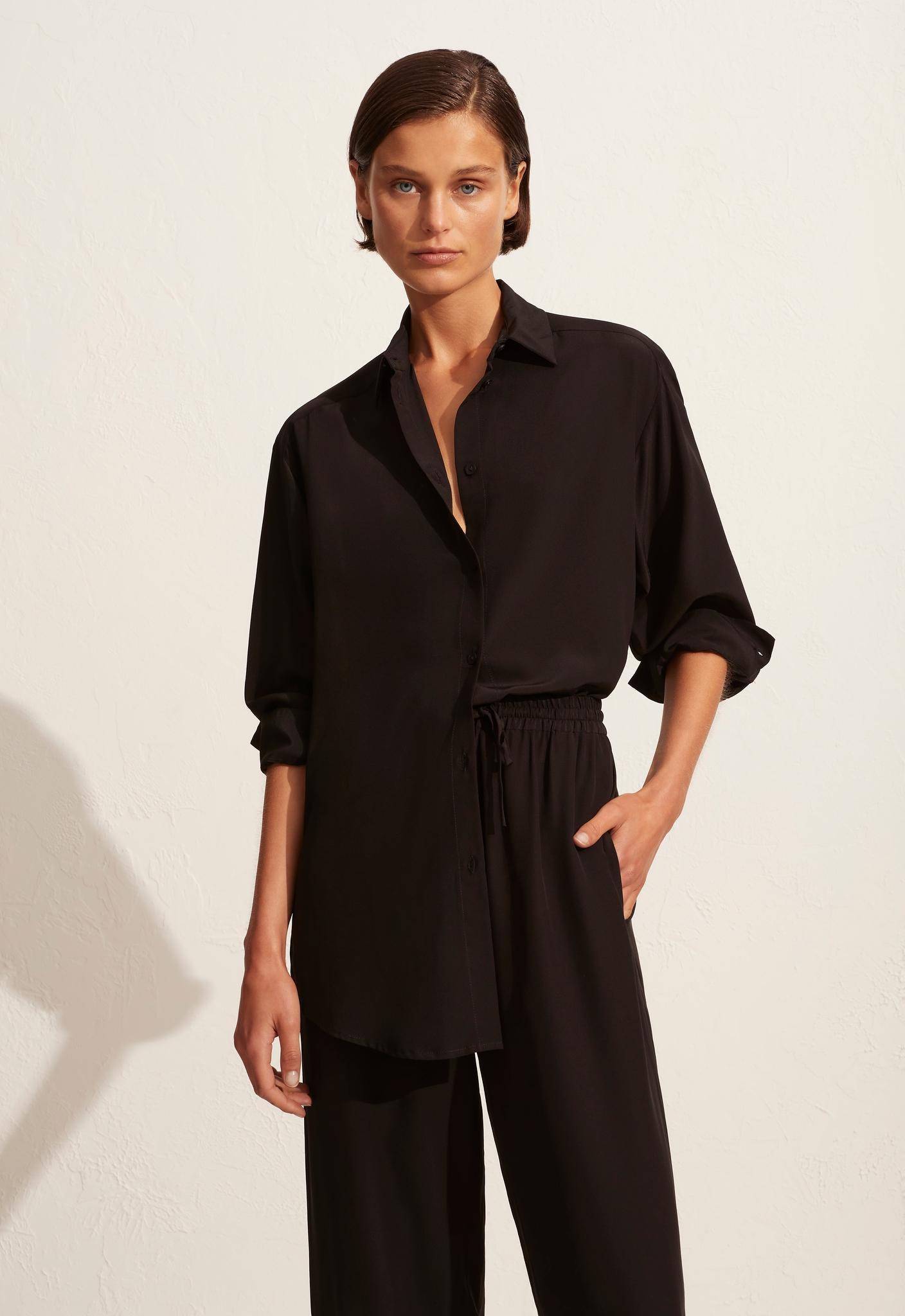 Matteau | Long Sleeve Silk Shirt - Black