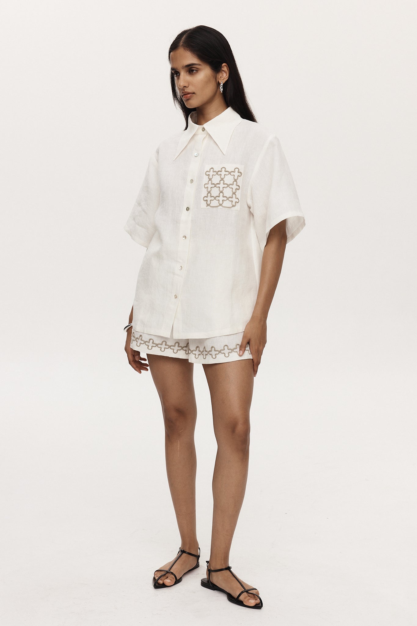 Marle | Tegan Shirt - Ivory Embroidery