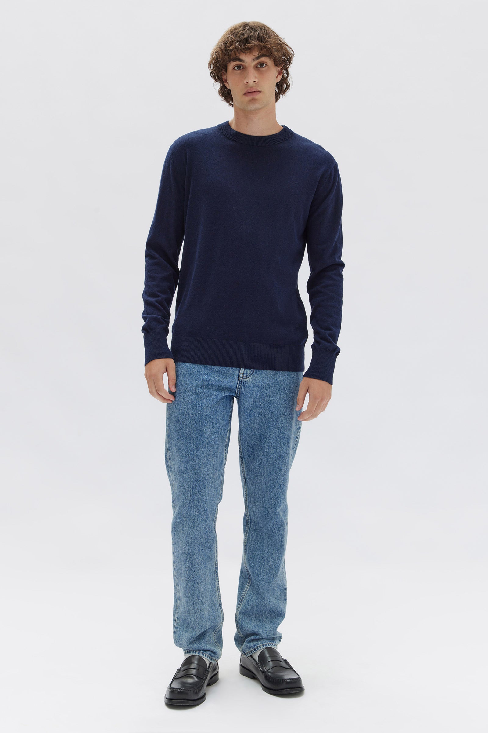 Assembly Label | Cotton Cashmere Long Sleeve Sweater - Blue