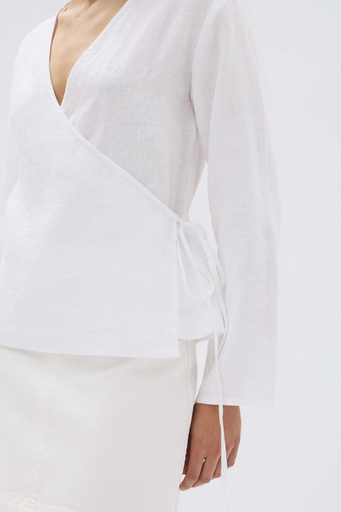 Assembly Label | Renee Linen Wrap Long Sleeve Top - White