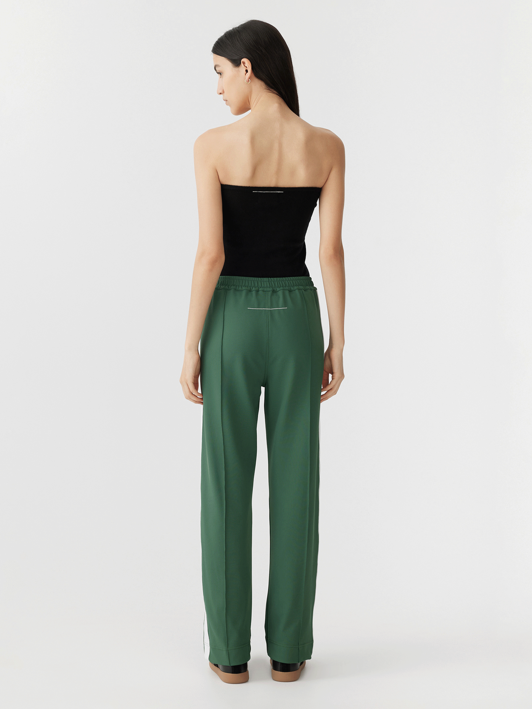 Bassike | Twill Stripe Detail Pant - Athletic Green/White
