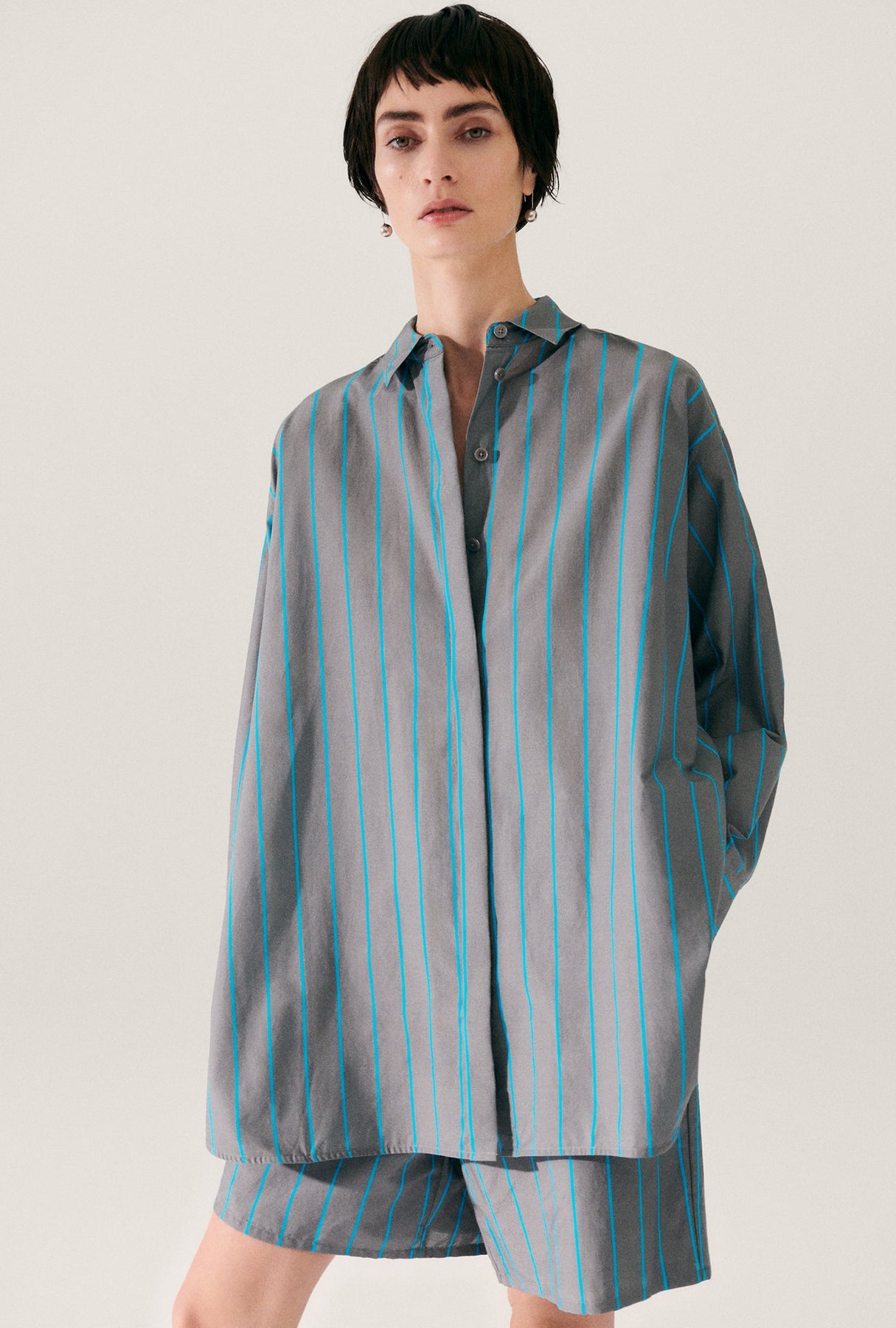 Silk Laundry | Cotton Silk Morning Shirt - Oxygen Stripe