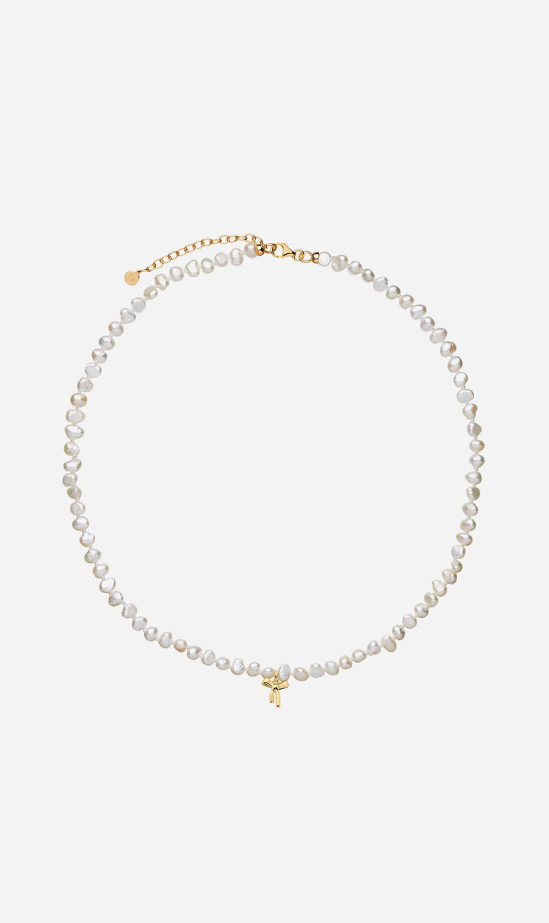 Karen Walker | Petite Bow with Pearls Necklace - Gold