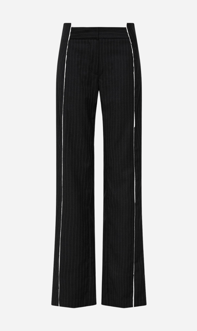 St Agni | Deconstructed Pinstripe Trousers - Black