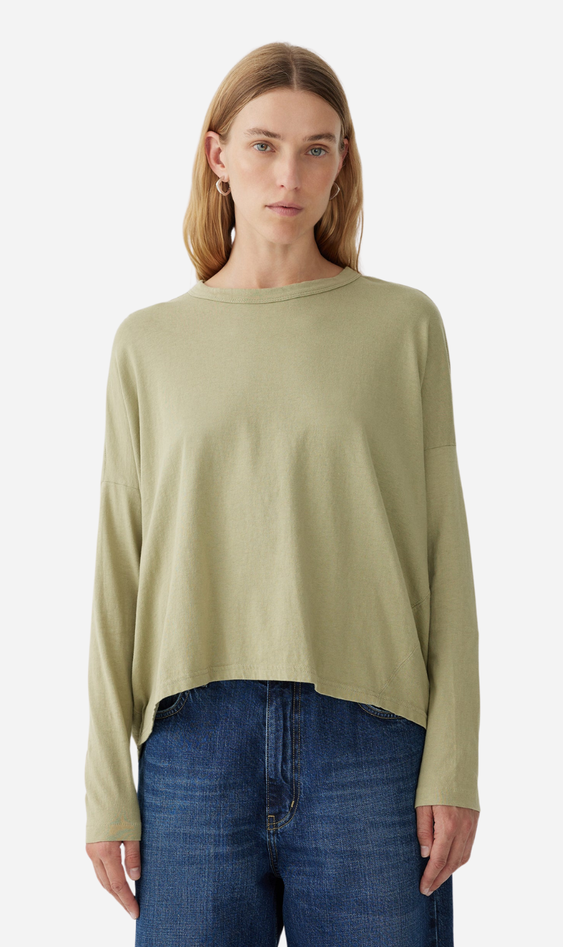Bassike | Slouch Circle Long Sleeve T.Shirt - Sage Green
